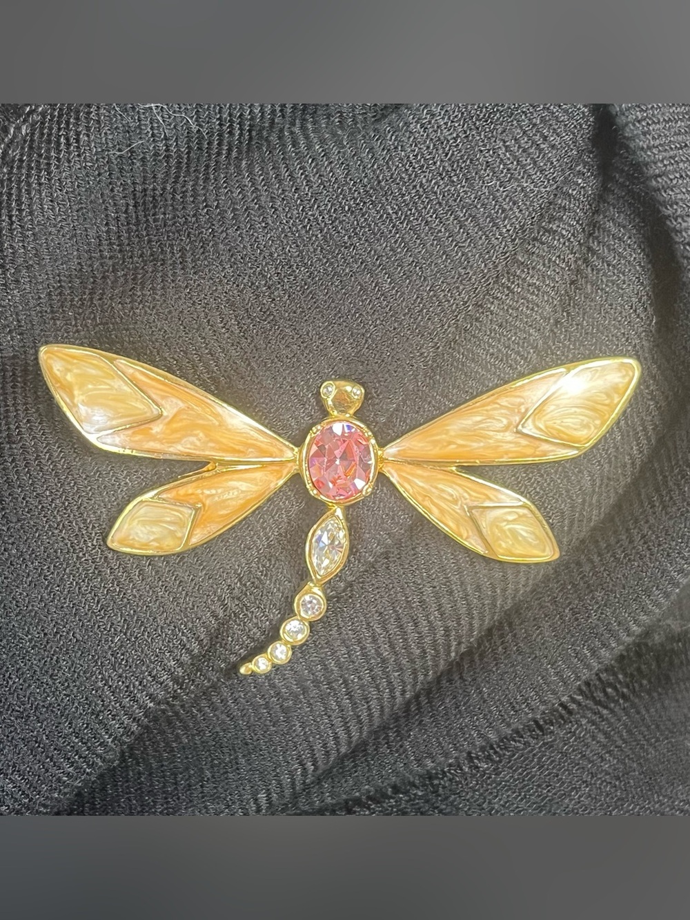 Vintage Avon Dragonfly Brooch Pink Rhinestone Gold Tone Enamel Pin